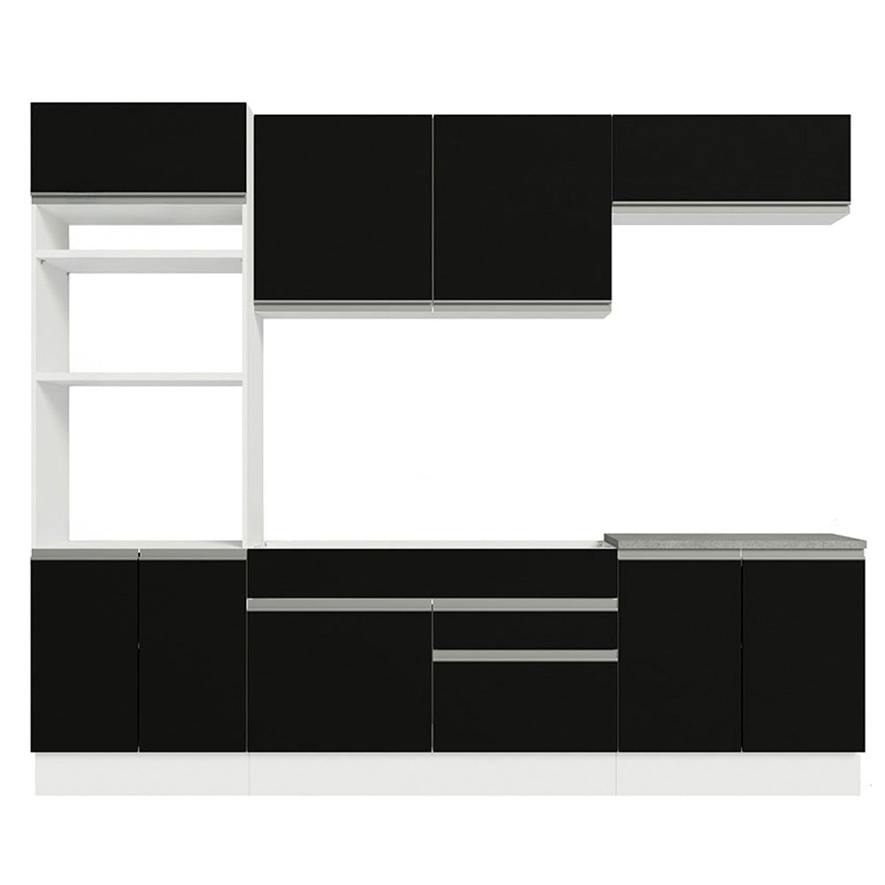 Combo completo de Cocina 270 cm 9 Puertas 2 Cajones Sin Mesada Blanco/Negro Glamy Madesa 13