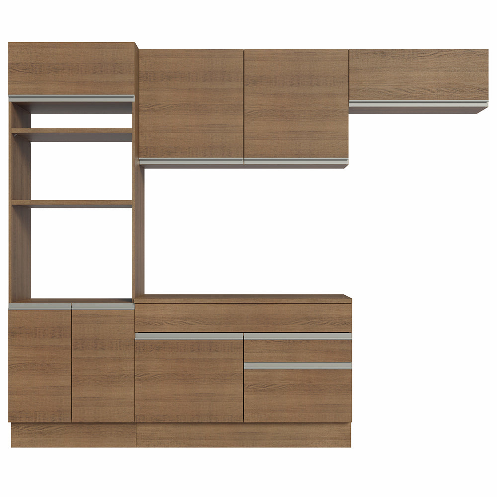 Combo completo de Cocina 270 cm 7 Puertas 2 Cajones Marrón Glamy Madesa