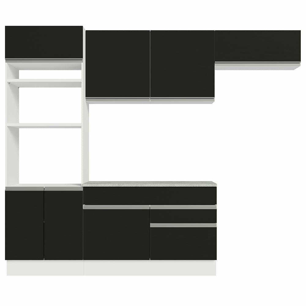 Combo completo de Cocina 270 cm 7 Puertas 2 Cajones Blanco/Negro Glamy Madesa