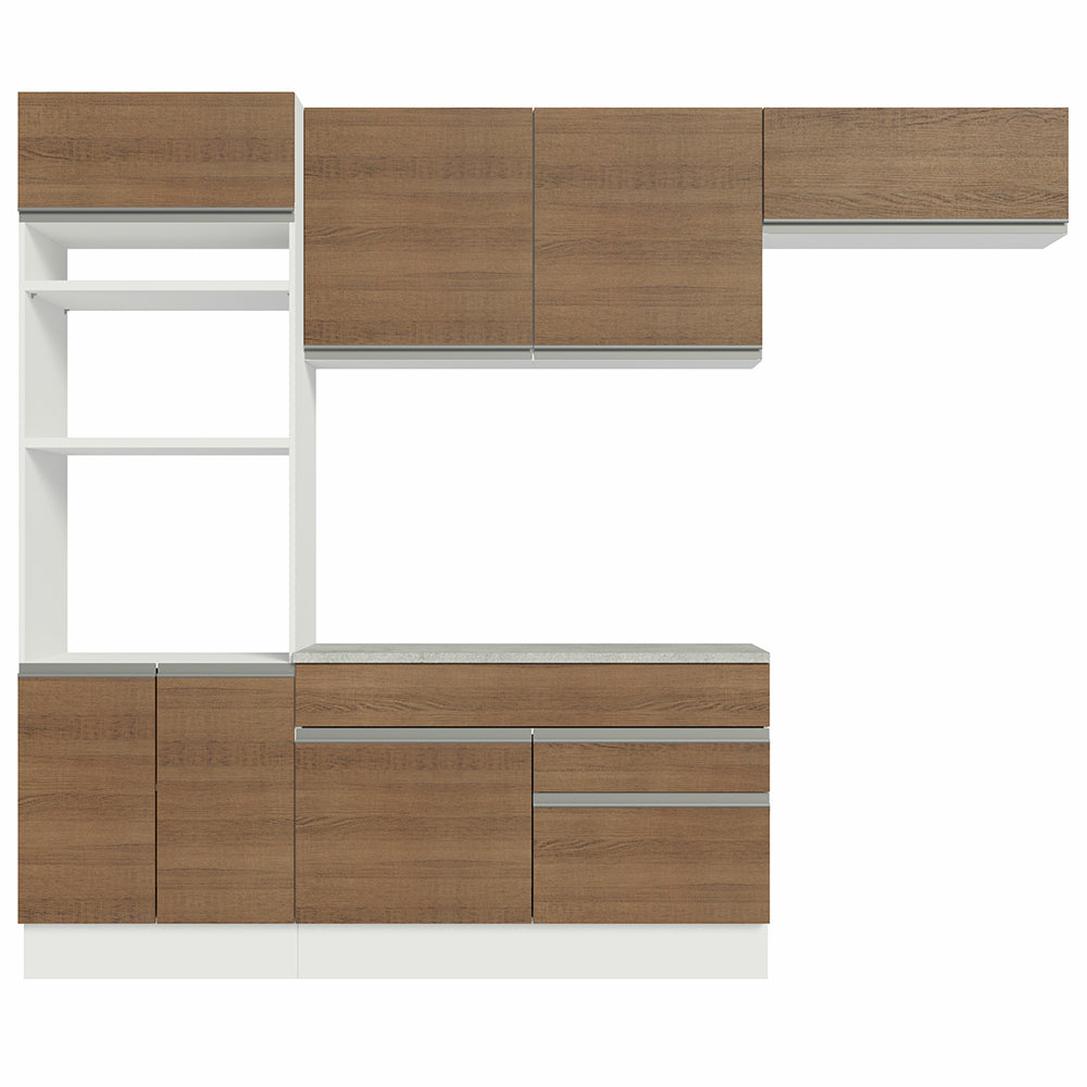 Combo completo de Cocina 270 cm 7 Puertas 2 Cajones Blanco/Marrón Glamy Madesa