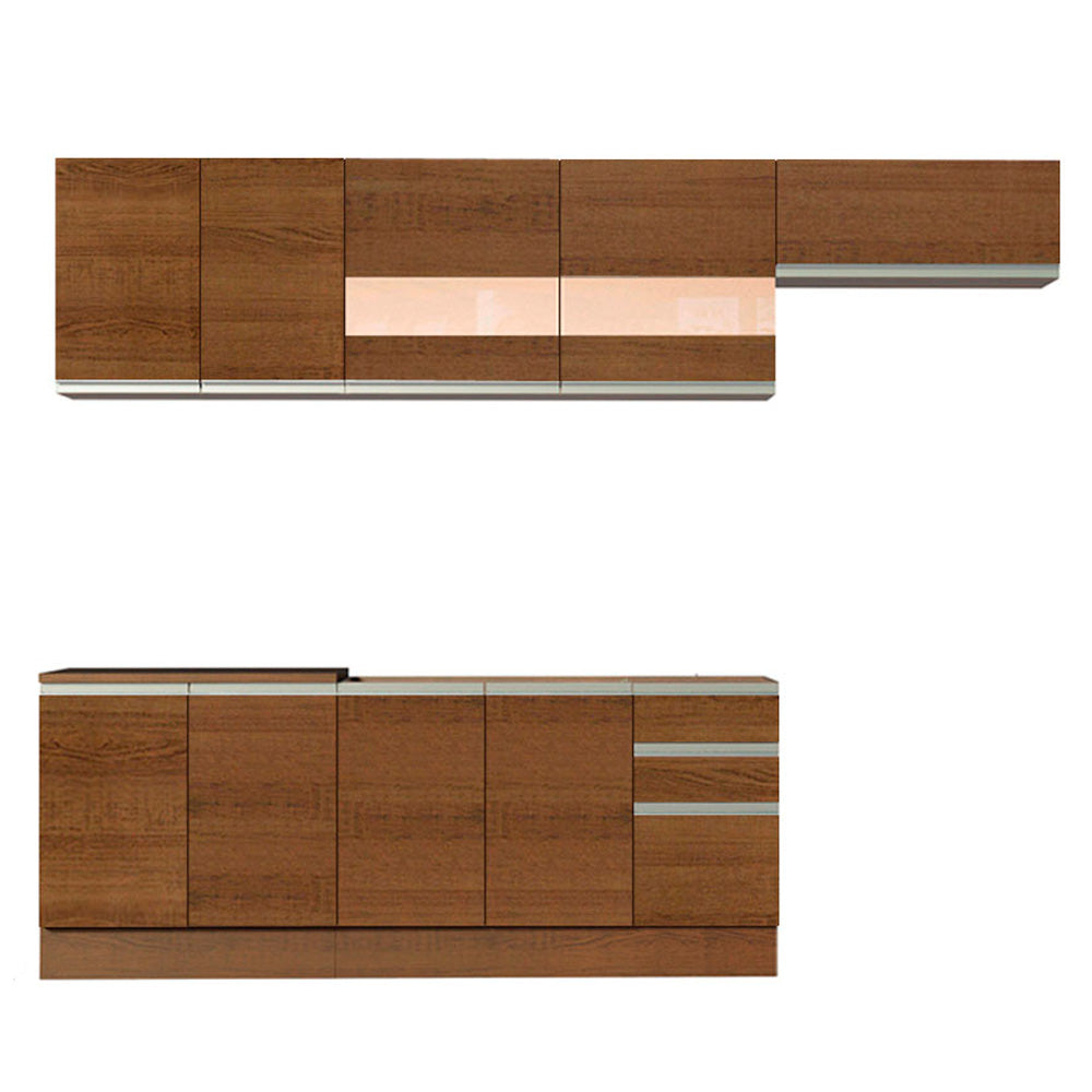 Combo completo de Cocina 280 cm 9 Puertas 3 Cajones Sin Mesada Marrón Glamy Madesa