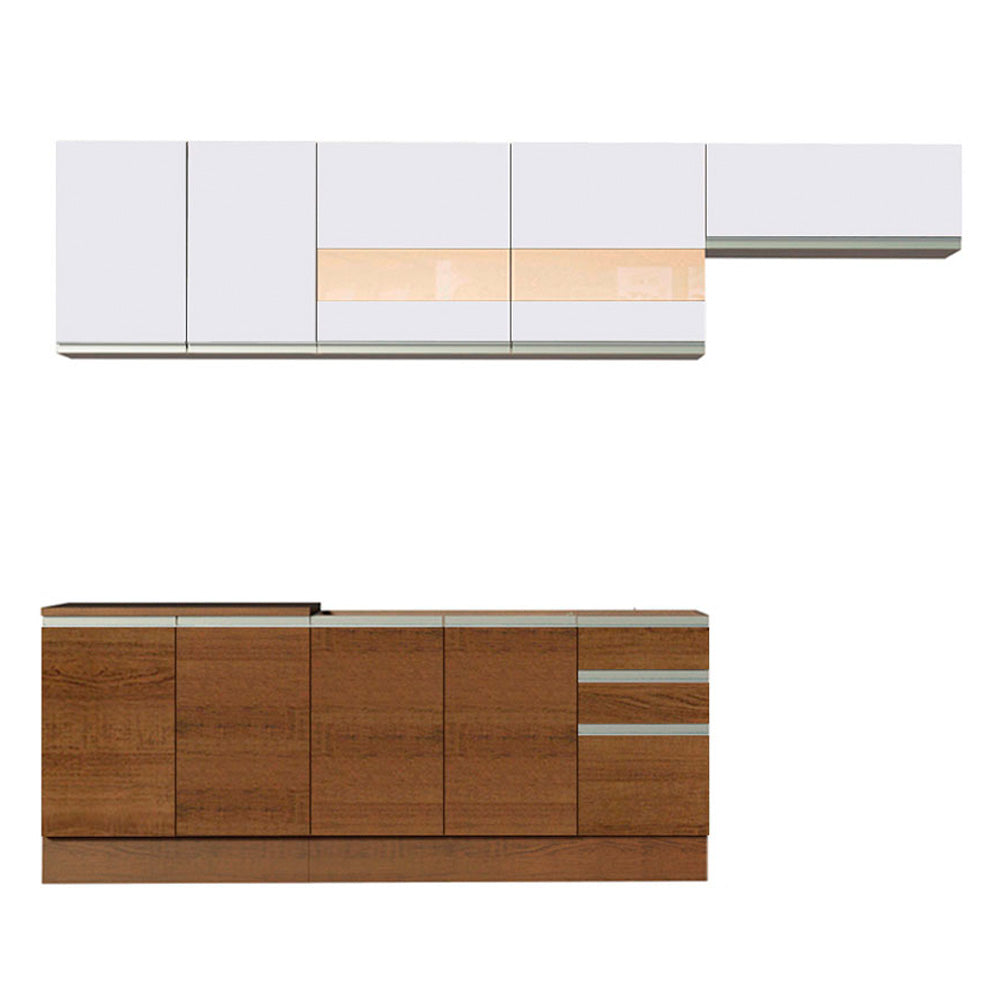 Combo completo de Cocina 280 cm 9 Puertas 3 Cajones Sin Mesada Marrón/Blanco Glamy Madesa 03