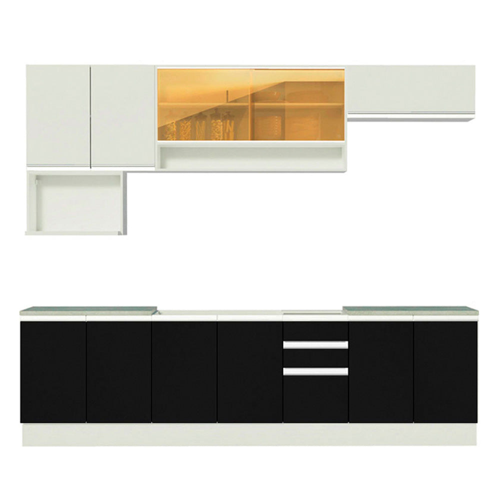Combo completo de Cocina Madesa Glamy 280cm Blanco/Negro/Blanco
