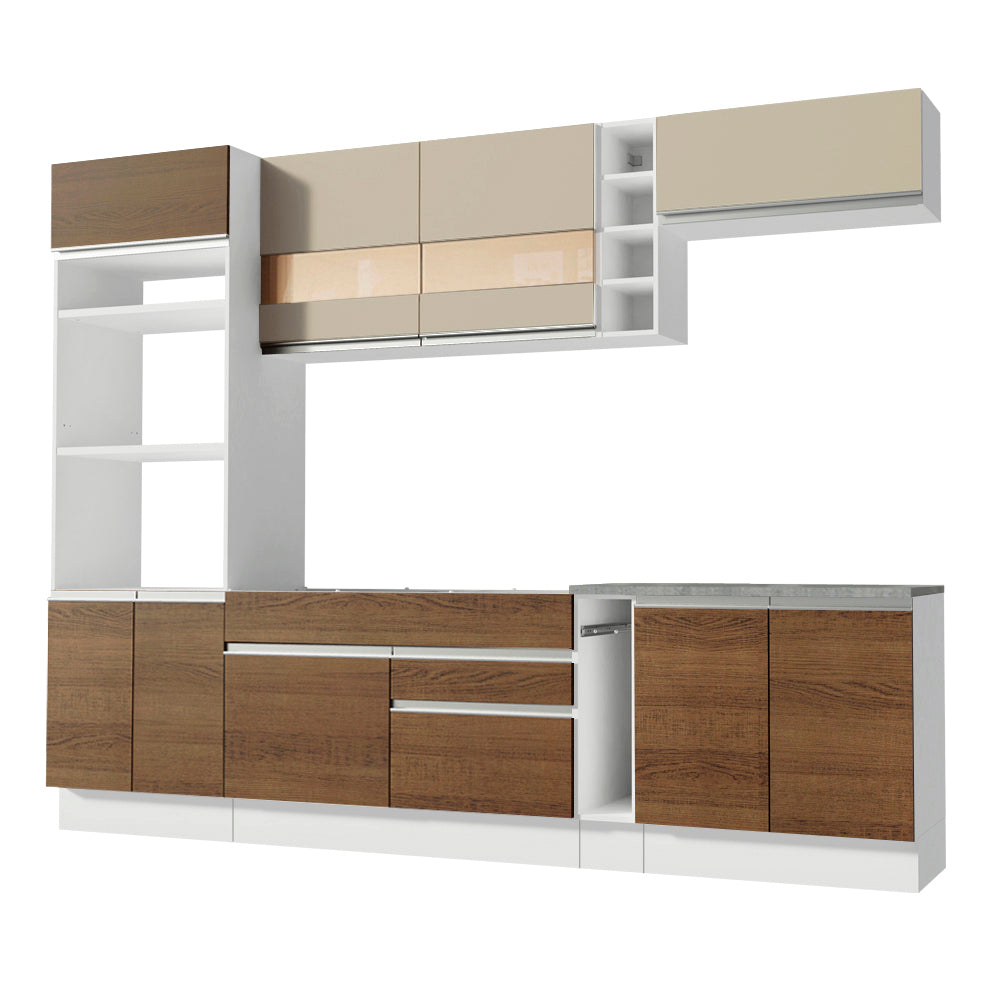 Combo completo de Cocina Madesa Glamy 290cm Blanco/Marrón/Crema