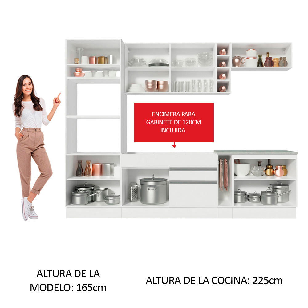 Combo completo de Cocina 290 cm 9 Puertas 2 Cajones Blanco Glamy Madesa