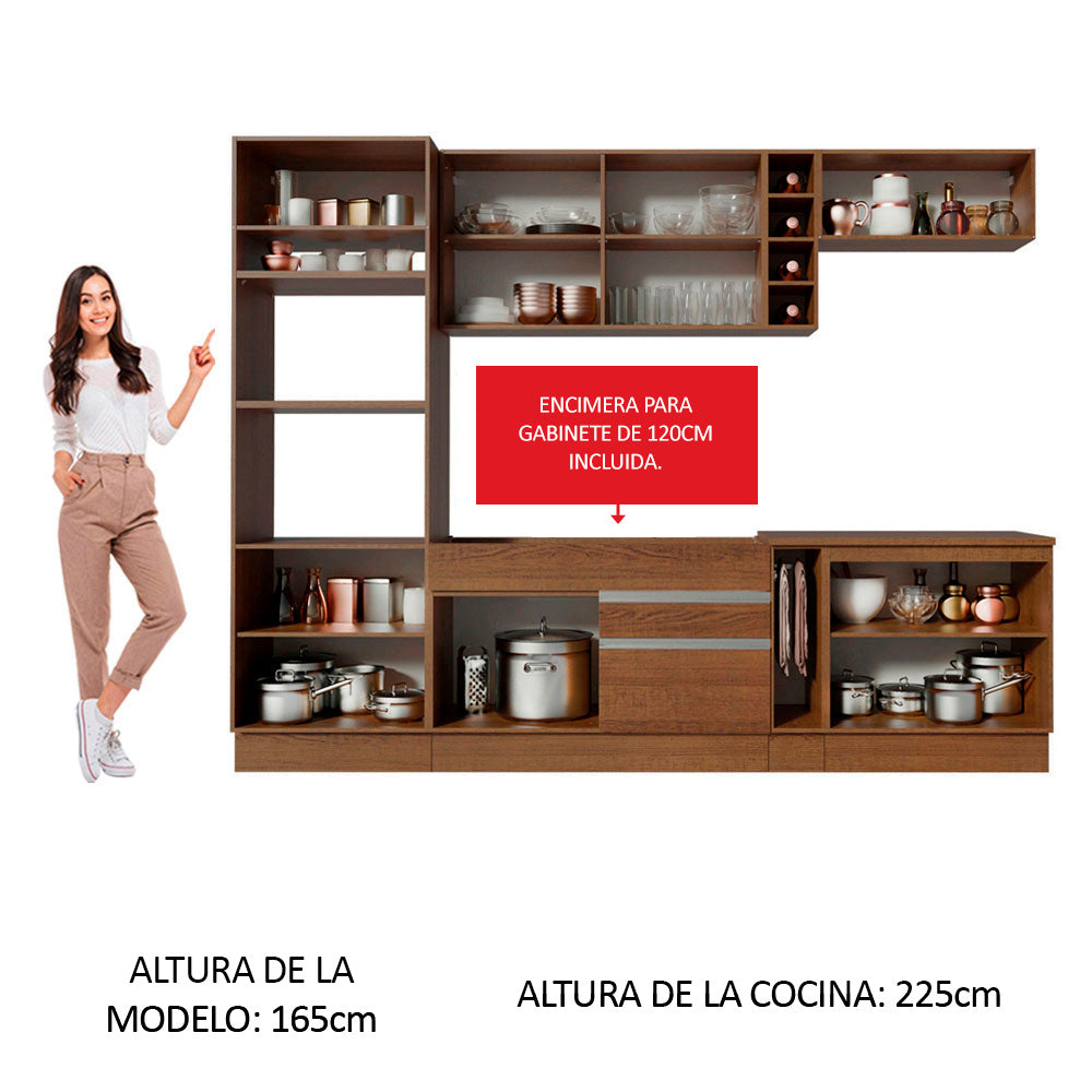 Combo completo de Cocina 290 cm 9 Puertas 2 Cajones Marrón Glamy Madesa