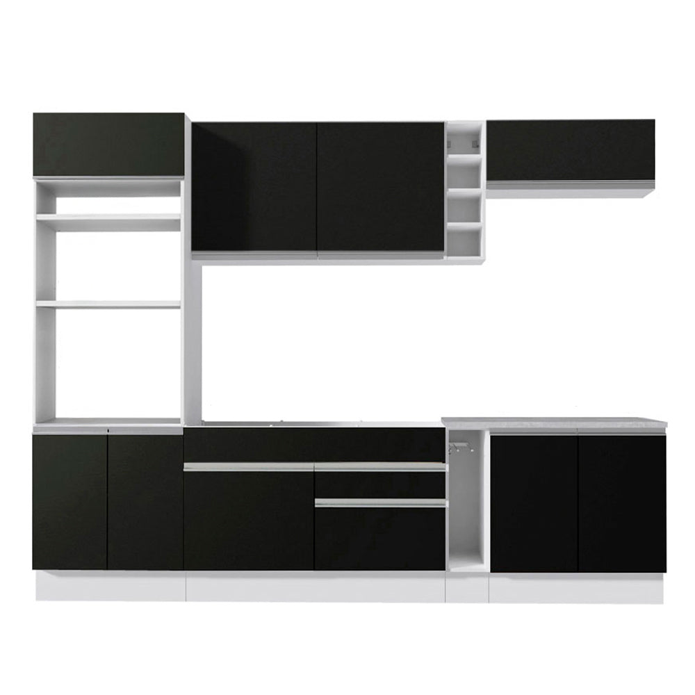 Combo completo de Cocina 290 cm 9 Puertas 2 Cajones Sin Mesada Blanco/Negro Glamy Madesa