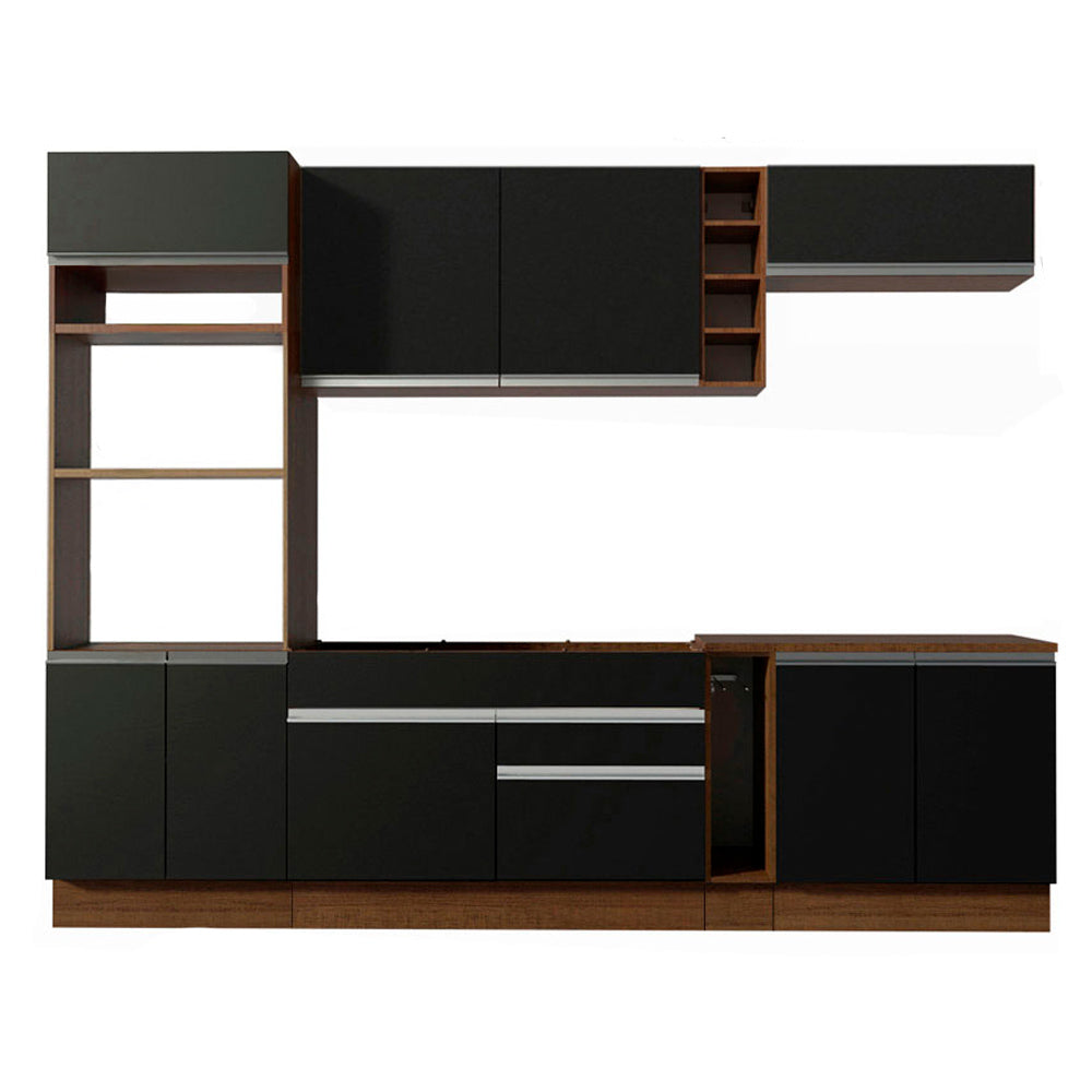 Combo completo de Cocina 290 cm 9 Puertas 2 Cajones Sin Mesada Marrón/Negro Glamy Madesa 02