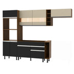 Combo completo de Cocina 290 cm 7 Puertas 2 Cajones con Patas Marrón/Negro/Crema Glamy Madesa