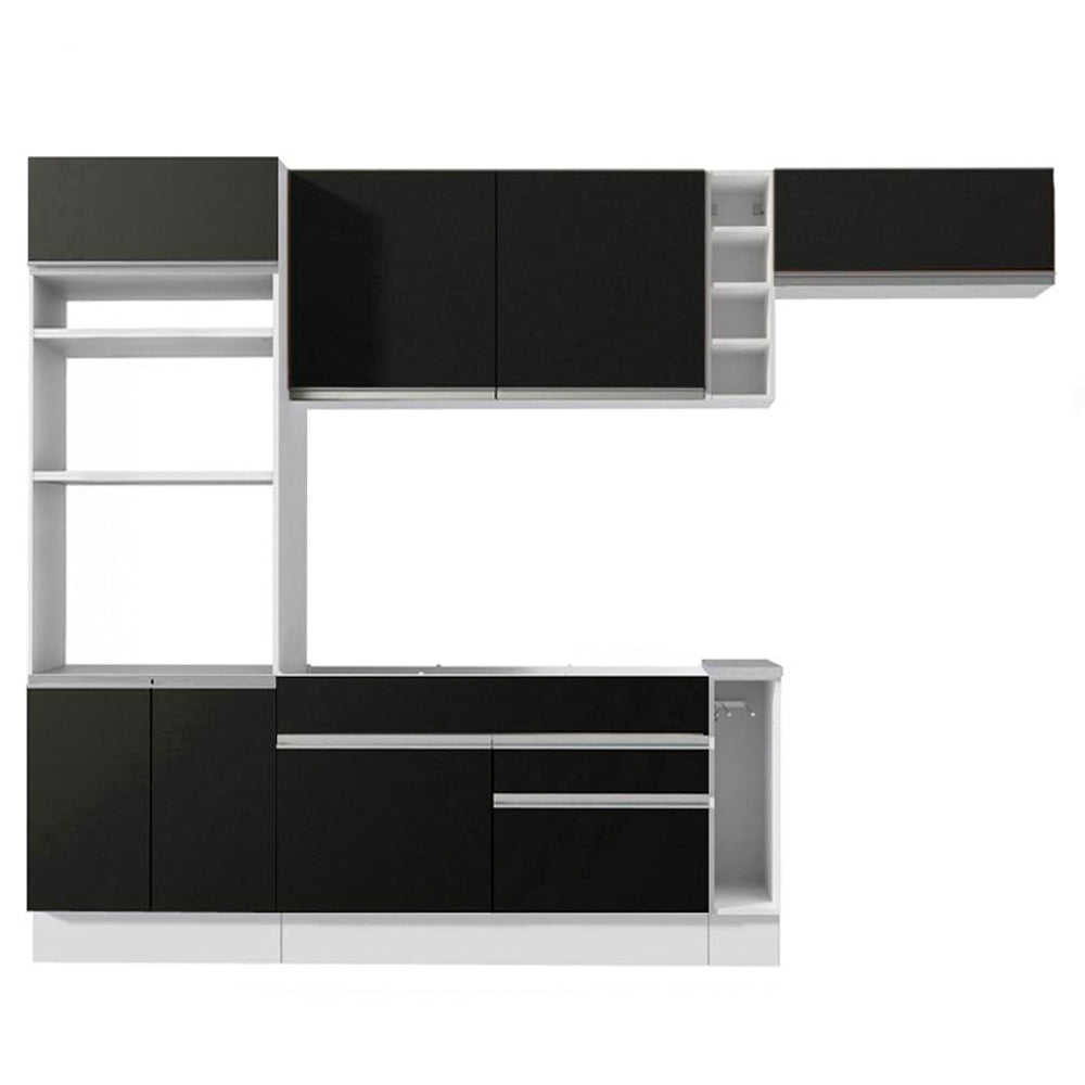 Combo completo de Cocina 290 cm 7 Puertas 2 Cajones Sin Mesada Blanco/Negro Glamy Madesa 04