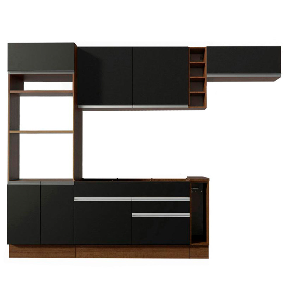Combo completo de Cocina 290 cm 7 Puertas 2 Cajones Sin Mesada Marrón/Negro Glamy Madesa