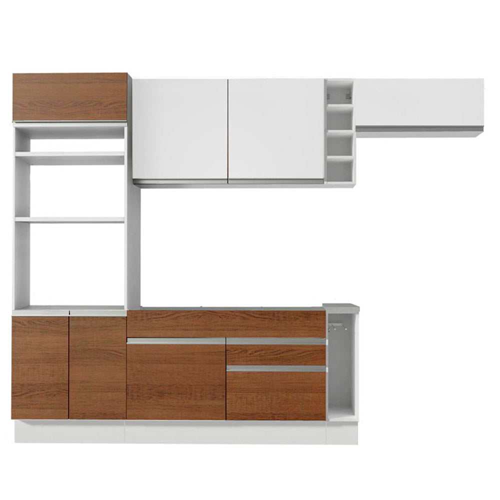 Combo completo de Cocina 290 cm 7 Puertas 2 Cajones Sin Mesada Blanco/Marrón Glamy Madesa
