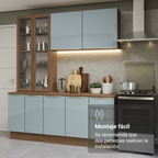 Cocina Compacta 190 cm con Cristalero 8 Puertas 3 Cajones Marrón/Gris Lux Madesa