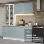 Cocina Compacta 190 cm con Cristalero 8 Puertas 3 Cajones Blanco/Gris Lux Madesa