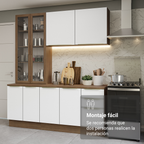 Cocina Compacta 190 cm con Cristalero 8 Puertas 3 Cajones Marrón/Blanco Lux Madesa