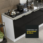 Cocina Compacta 200 cm 4 Puertas 3 Cajones Sin Mesada Blanco/Negro Lux Madesa 03