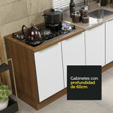 Combo con 2 Bajos Mesadas de Cocina 4 Puetas 3 Cajones 200 x 60 cm (Sin Mesada y Bacha) Marrón/Blanco Aterciopelado Lux Madesa