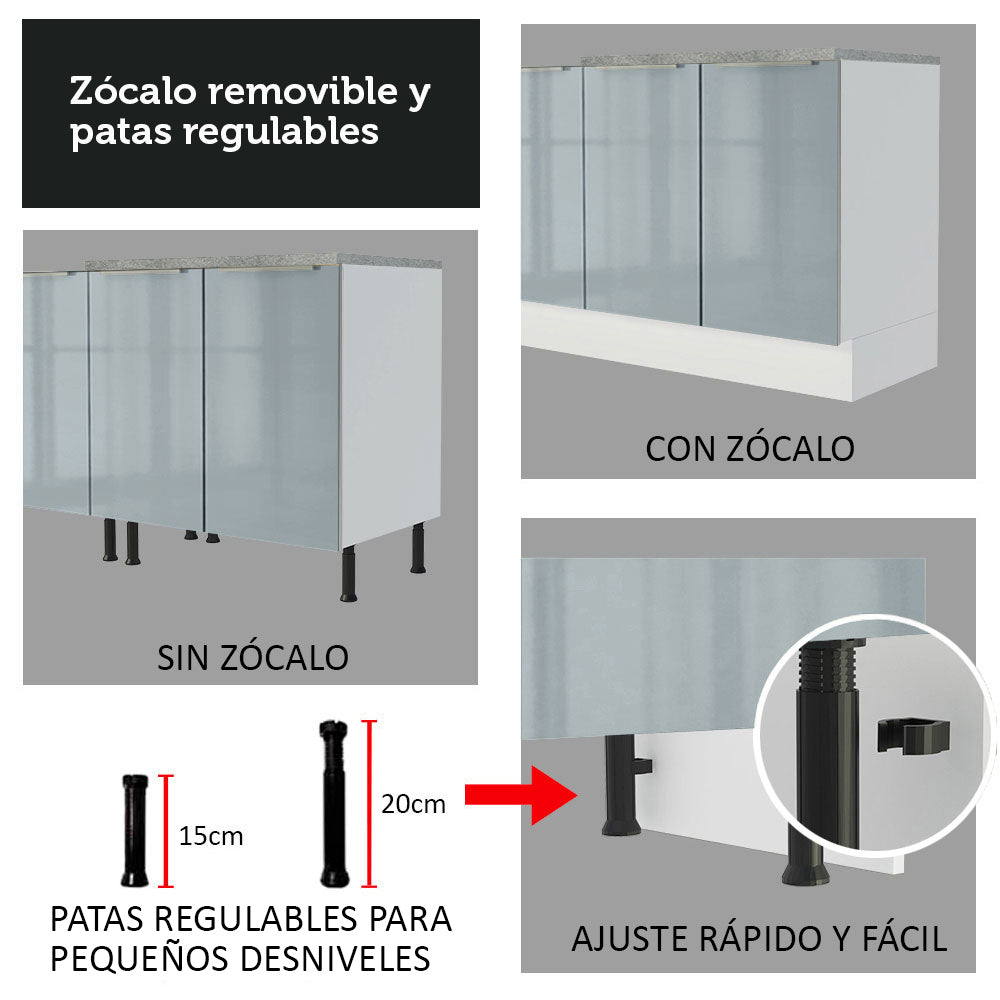 Combo completo de Cocina 340cm Blanco/Gris Lux Madesa 01