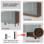 Combo completo de Cocina 340 cm con Cristalero 14 Puertas 3 Cajones Sin Mesada Marrón/Gris Lux Madesa