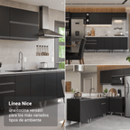 Combo Completo de Cocina 260 cm 8 Puertas 1 Cajón con Mueble para Horno y Microondas Negro Nice Madesa