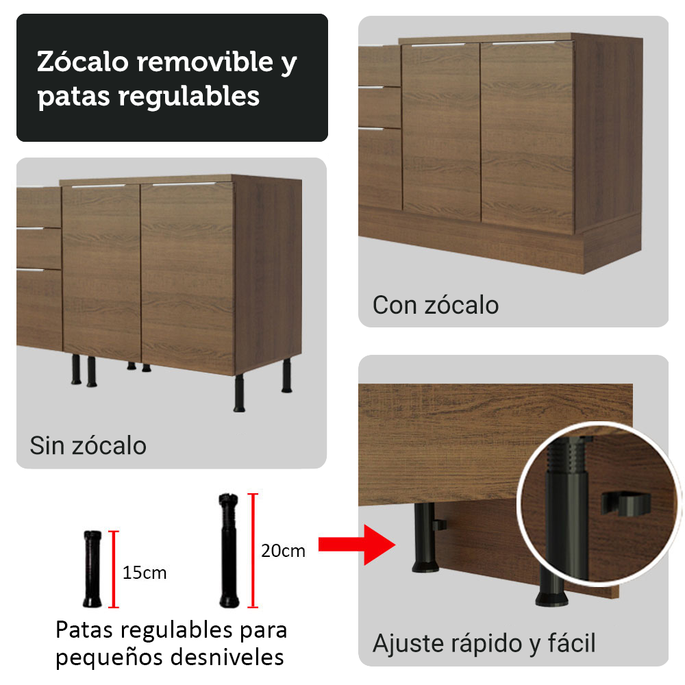 Kit Bajo Mesada con Cristalero Madesa Stella 70cm MB 01