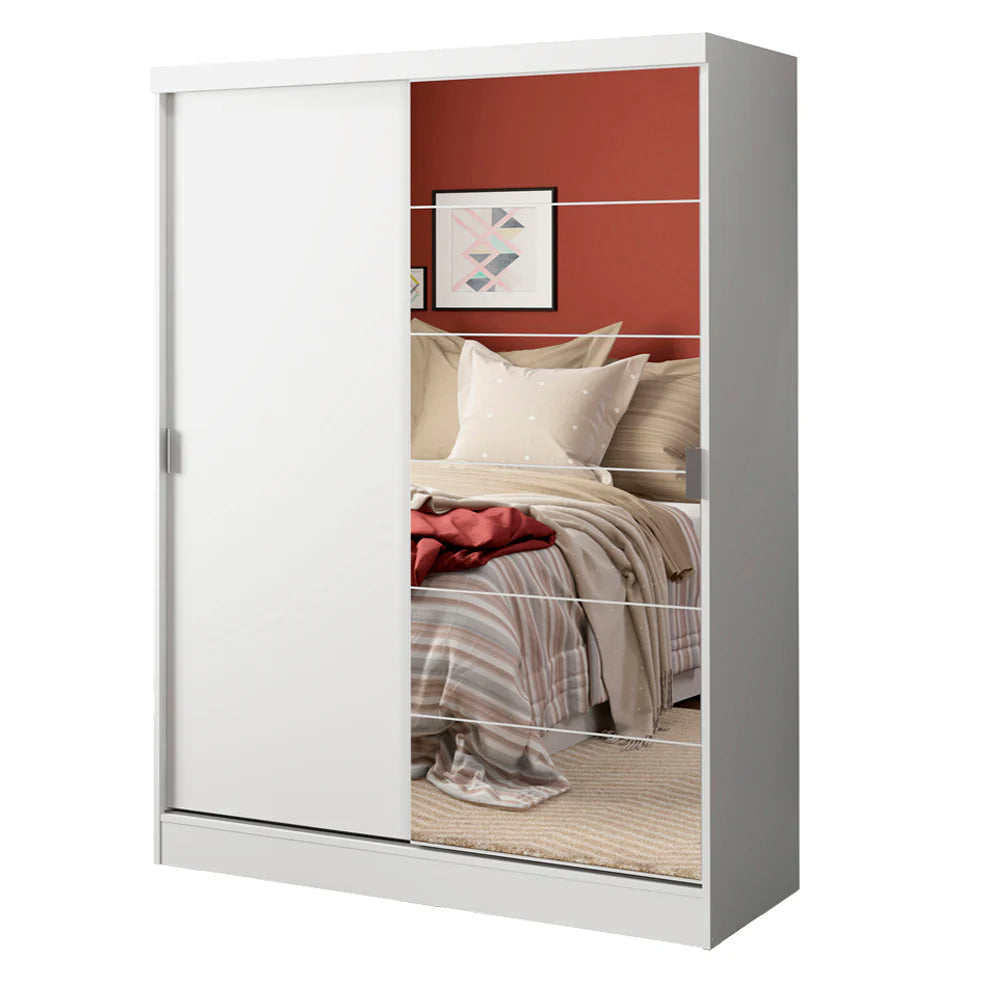 Habitación Completa con Placard Luke 2 Purtas con Espejo y Respaldo de cama con 2 Mesas de Luz Madesa Blanco