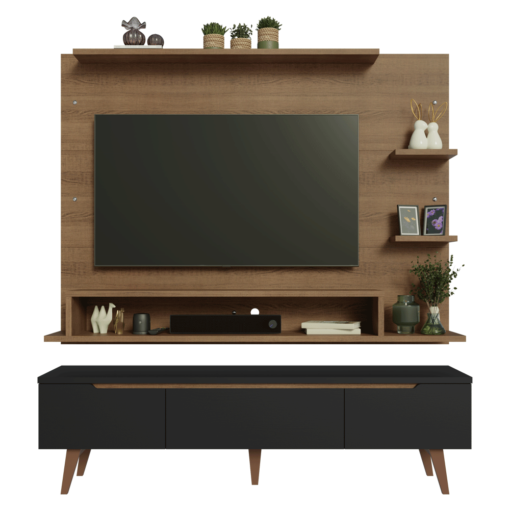 Rack con Panel para TV hasta 60 Pulgadas 180 cm con Patas Marrón/Negro/Marrón Reims Madesa