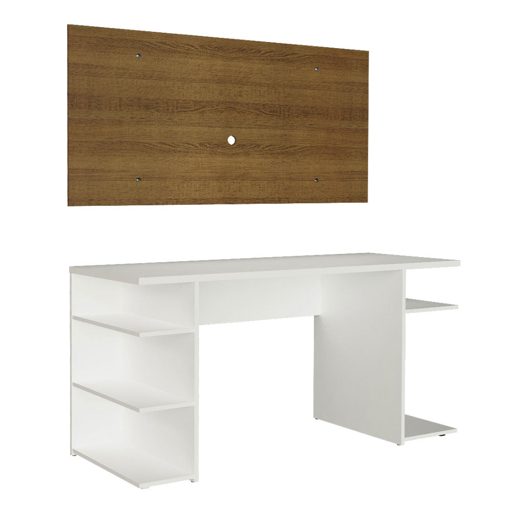 Escritorio Gamer Moderno Madesa + Panel para TV Hasta 50 Pulgadas Blanco/Marrón