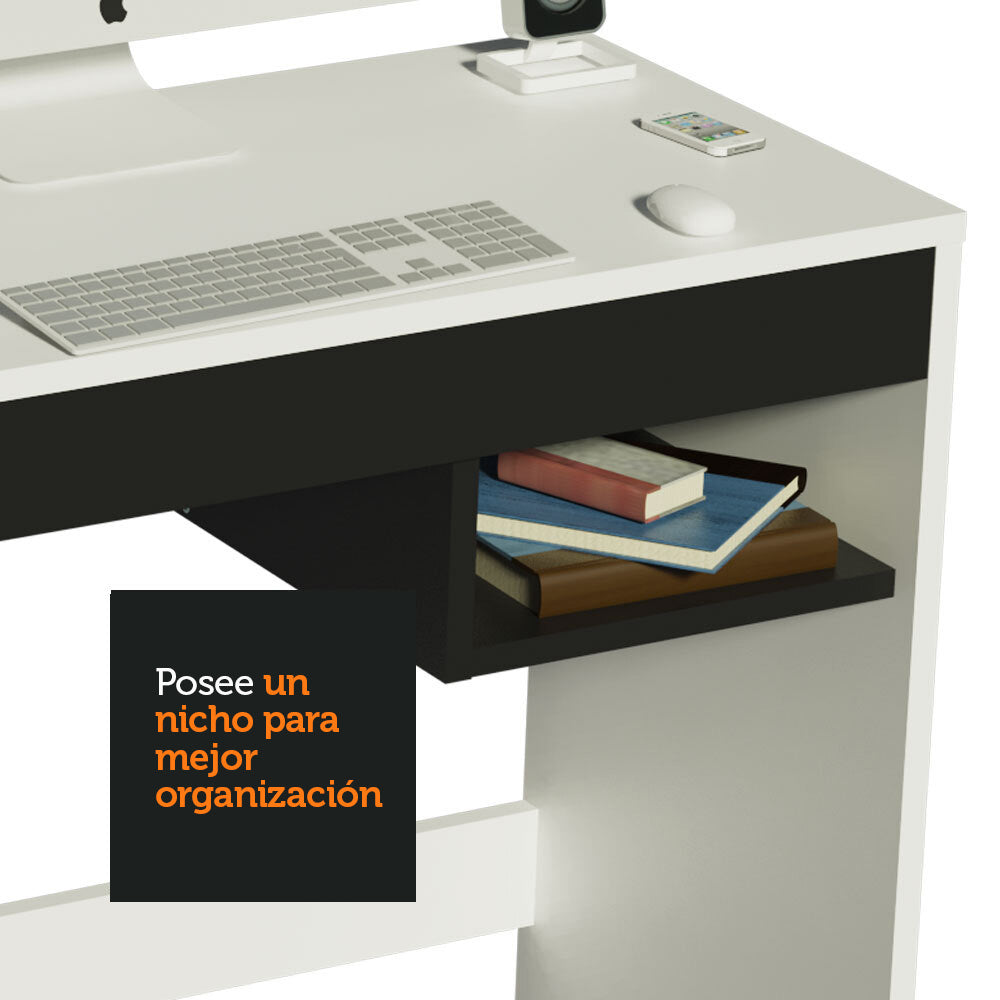 Escritorio Rubi + Biblioteca Organizador Madesa 6906 Blanco/Negro