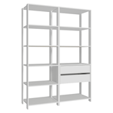 Estantería multiusos para oficina, 129 cm, 9 estantes, 2 cajones, color Blanco