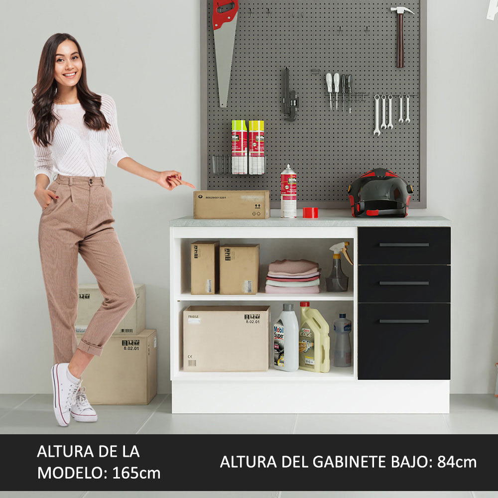 Bajo Mesada Multiuso 120cm 2 Puertas 3 Cajones Blanco/Negro Agata Madesa