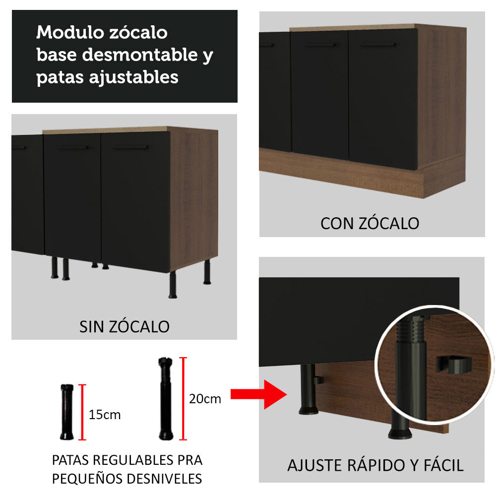 Bajo Mesada Multiuso 120cm 2 Puertas 3 Cajones Marrón/Negro Agata Madesa