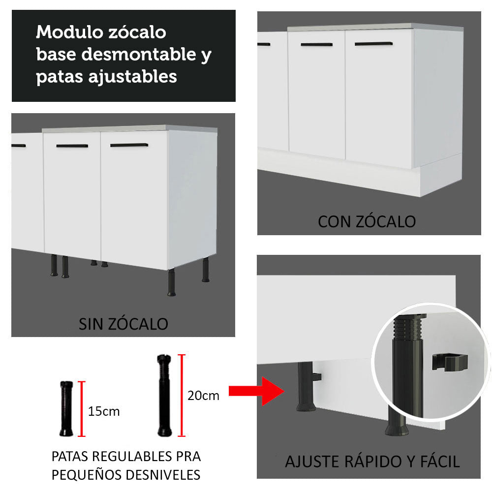 Kit con 2 Gabinetes Bajos y 2 Gabinetes superiores 200cm Blanco Agata