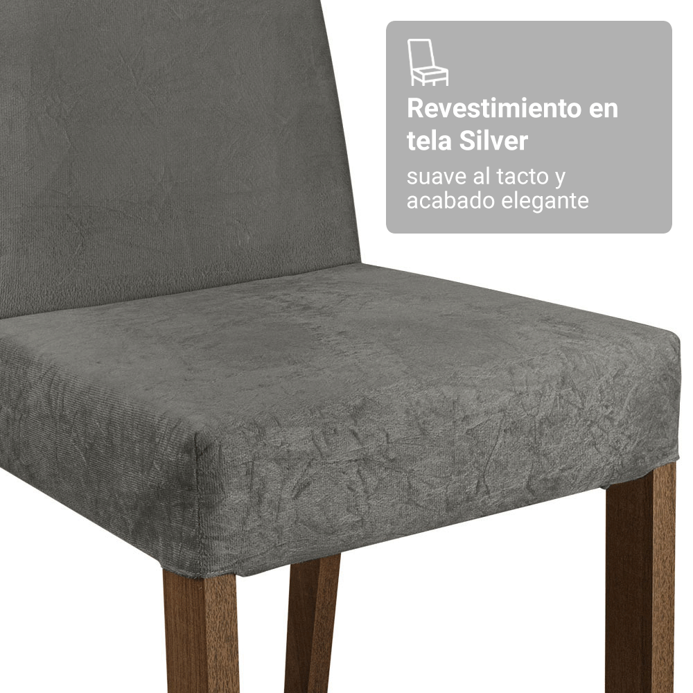 Juego de Comedor Mesada de Madera 4 Sillas Évora Marrón/Gris/Silver