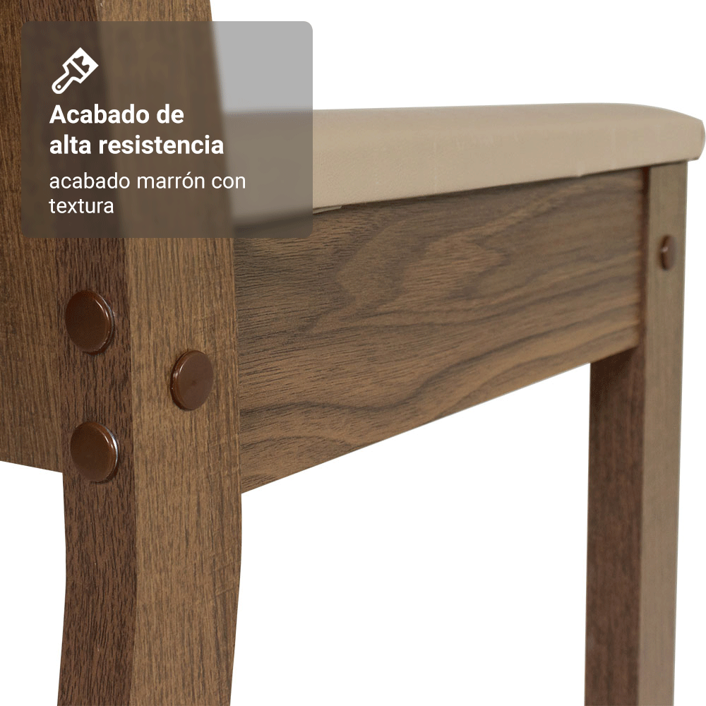 Juego de Comedor Mesa con Tapa de Madera 4 Sillas Marrón/Crema/Sintético Beige Madesa