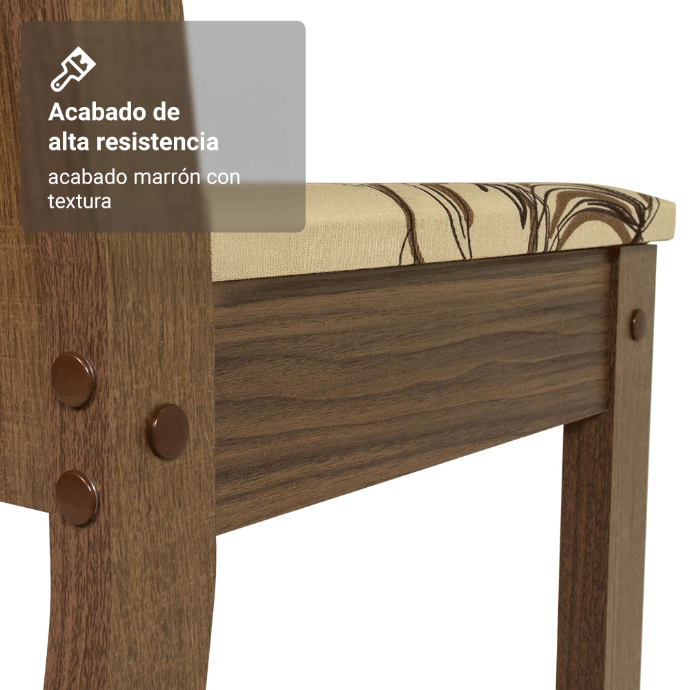 Juego de Comedor Mesa Tapa de Vidrio 4 Sillas Marrón/Crema/Lirio Beige Madesa