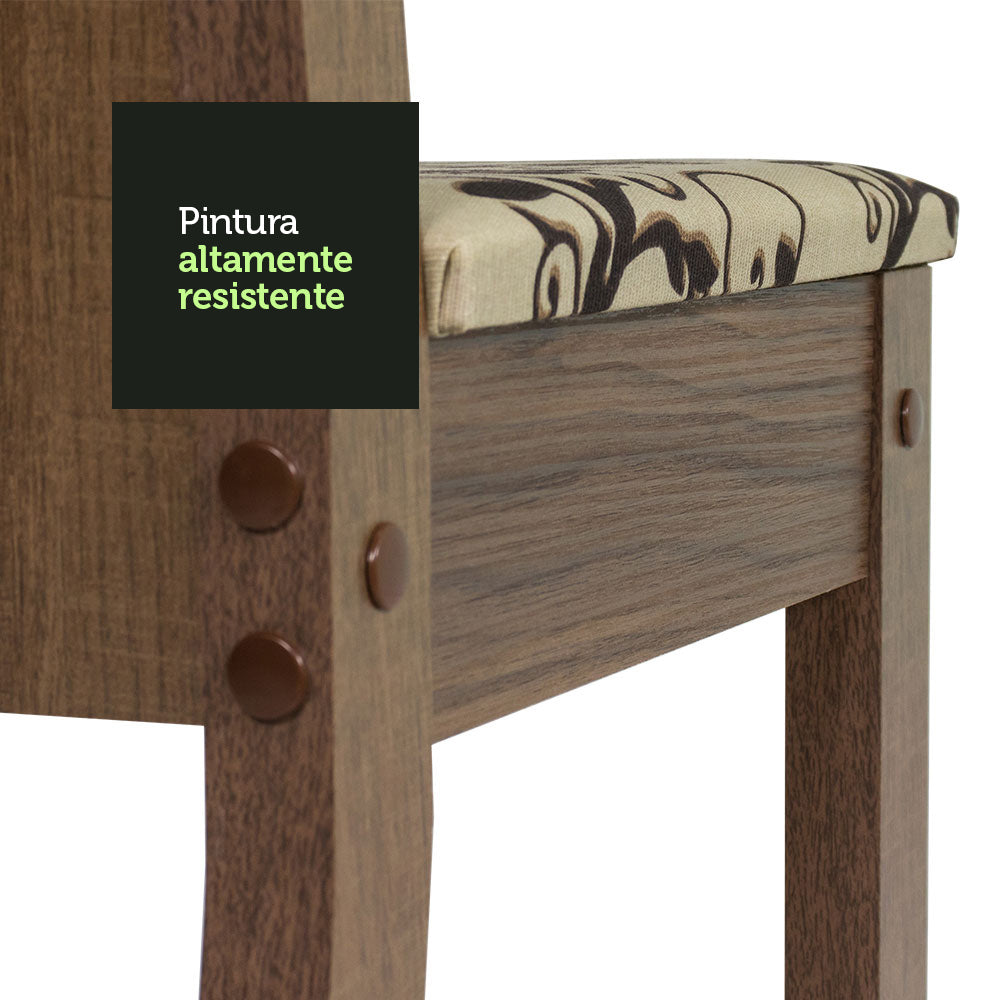 Juego de Comedor Mesa Tapa de Vidrio 6 Sillas Marrón/Tapizado Beige Marrón Isla Madesa