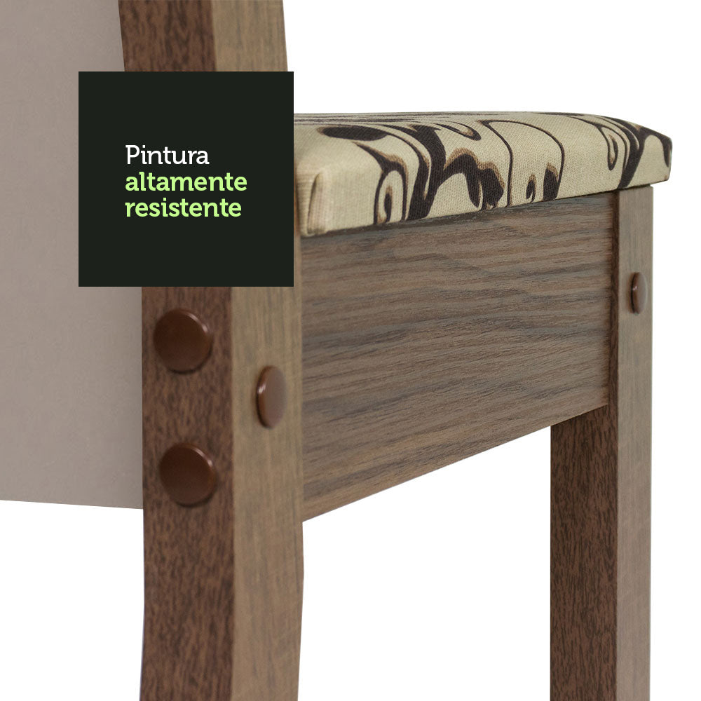 Juego de Comedor Mesa Tapa de Vidrio 6 Sillas Marrón/Crema/Tapizado Beige Marrón Heloísa Madesa