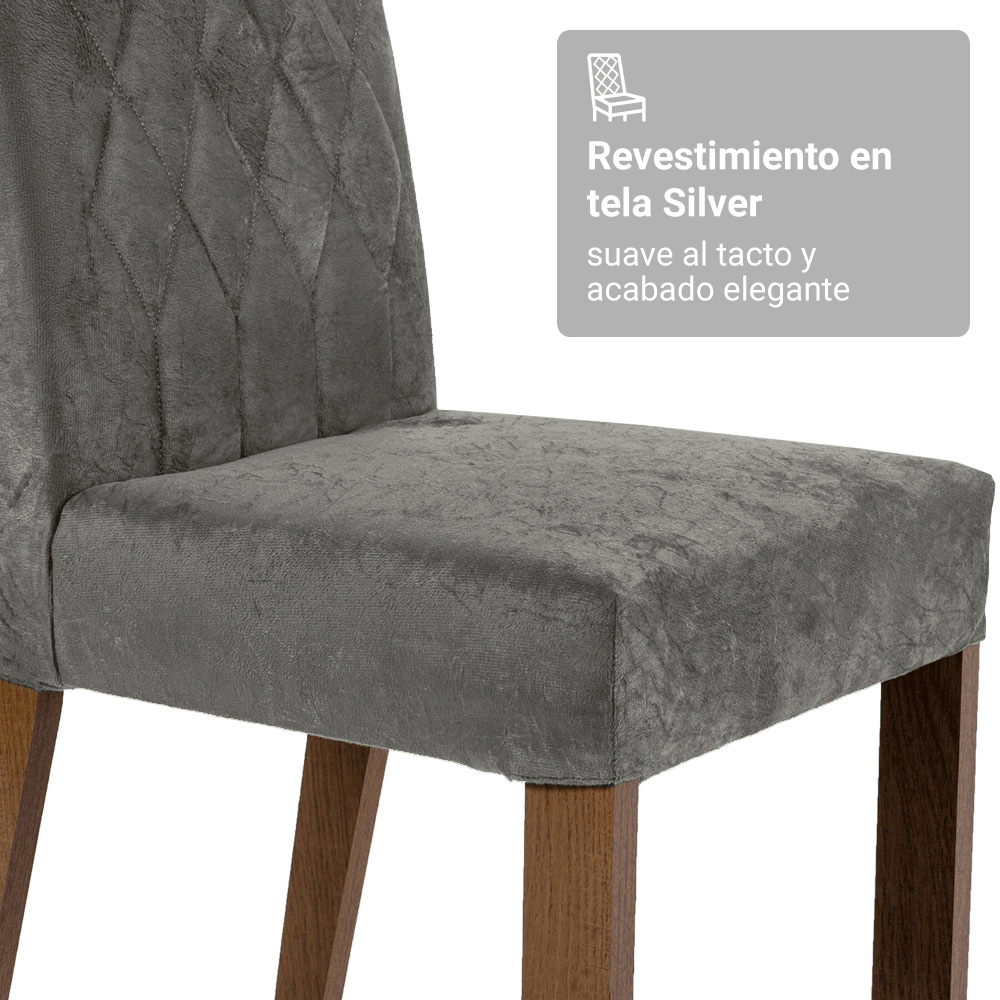 Juego de Comedor Mesada de Madera 6 Sillas Leon Marrón/Silver