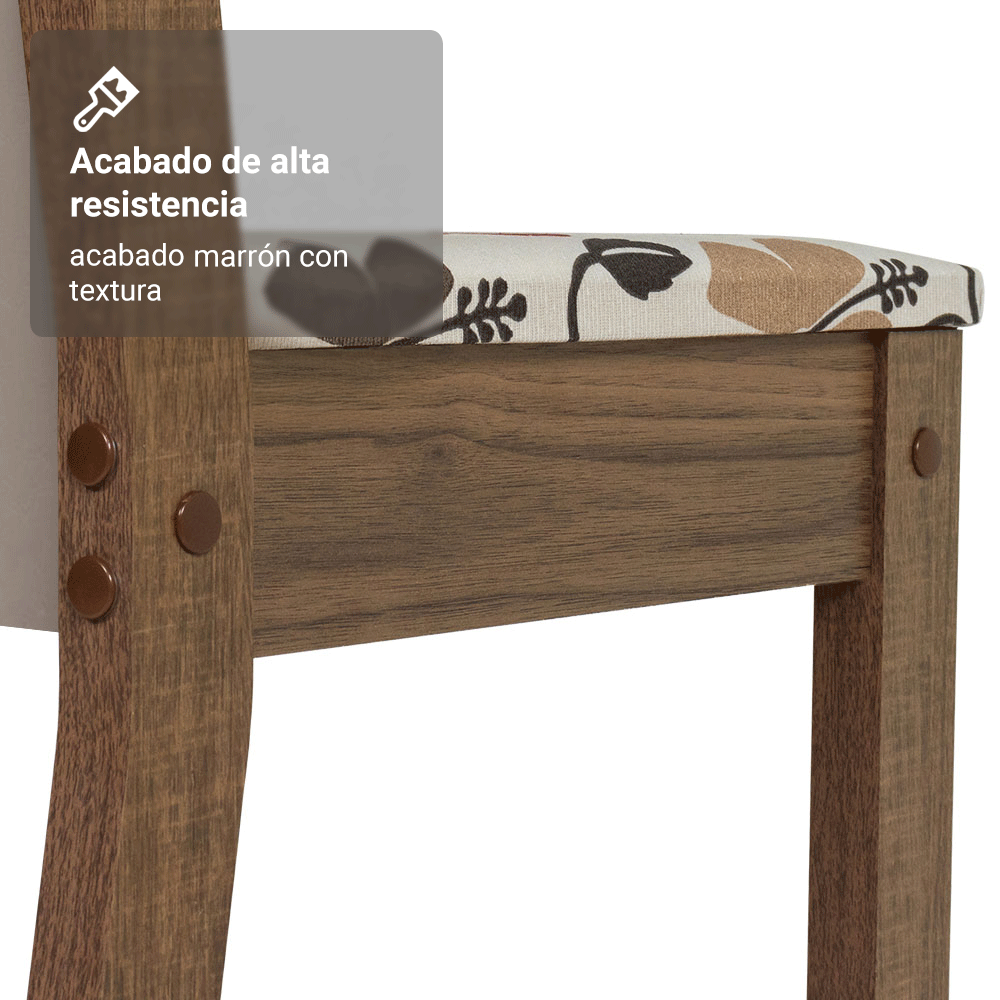 Juego Comedor Lucena Mesa Tapa de Madera 6 Sillas Marrón/Crema/Floral Hibiscos Madesa
