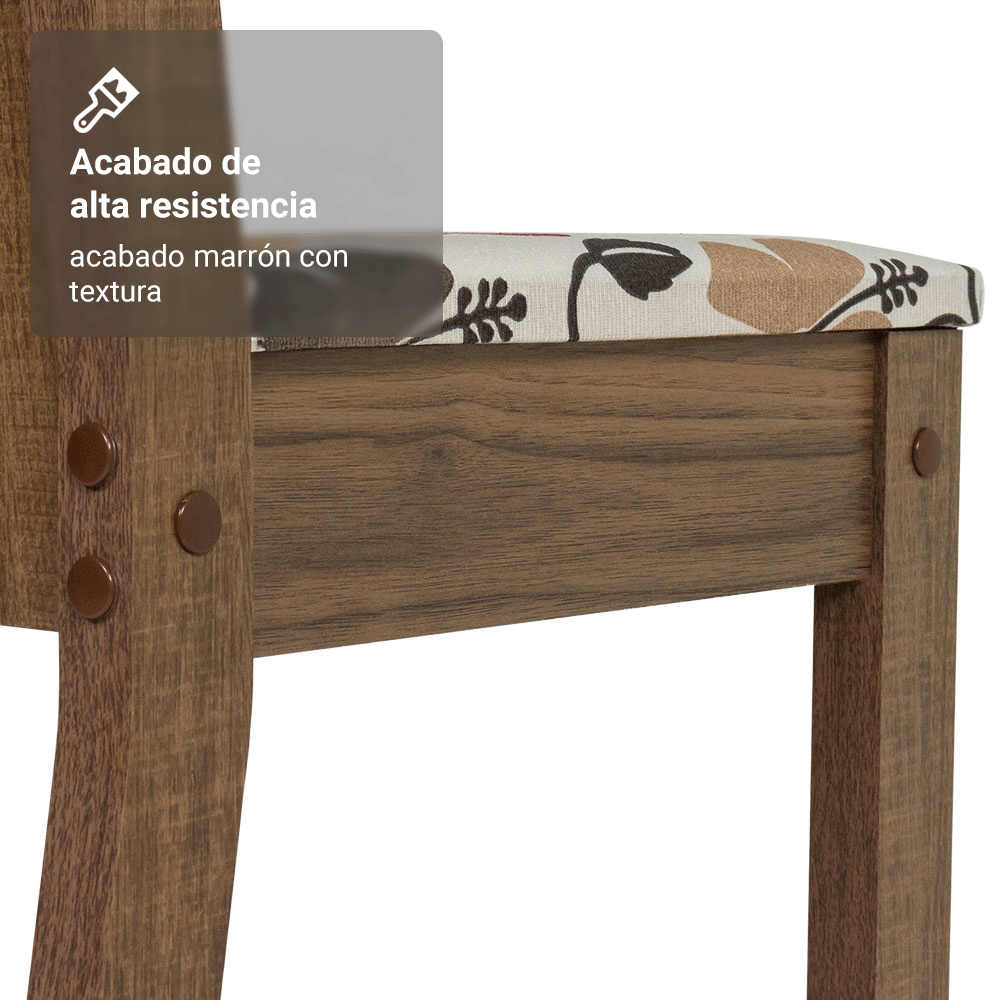 Juego de Comedor Mesa con Tapa de Vidrio 6 Sillas Marrón/Crema/Floral Hibiscos Madesa
