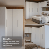 Dormitorio Completo Matrimonial Madesa Neo 580 cm con Ropero Esquinero con Espejos Blanco