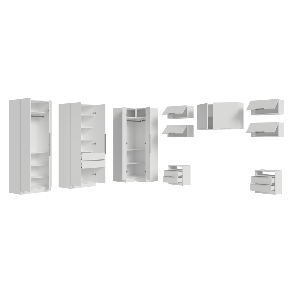 Dormitorio Completo Matrimonial de Esquina 610 cm Mesa de Luz Neo Blanco