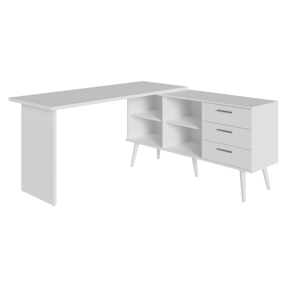 Mesa Gamer em L 3 Cajones Blanco Lisboa Madesa