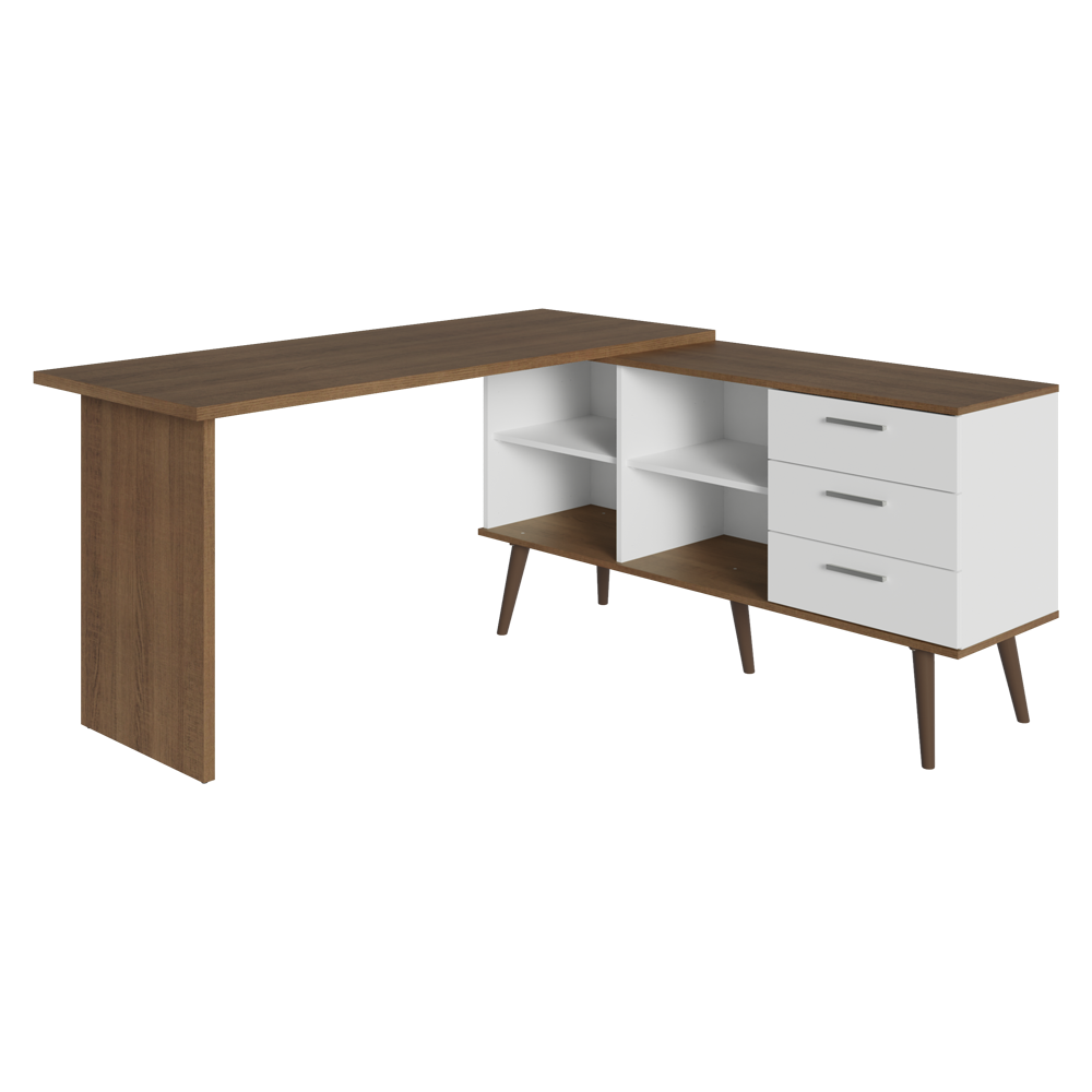 Mesa Gamer em L 3 Cajones Blanco/Marrón Lisboa Madesa