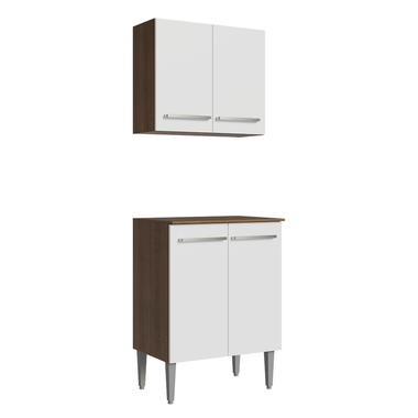 Kit Bajo Mesada y Armario 64 cm 4 Puertas Marrón/Blanco Emilly Madesa