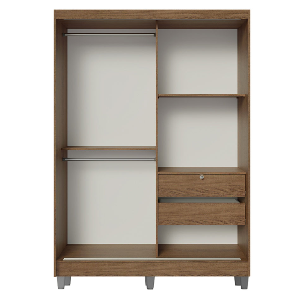 Placard Soltero Luke 120 cm 2 Puertas Corredizas 2 Cajones con Patas Madera Marrón Madesa