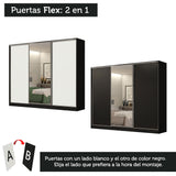Placard Matrimonial 100% MDF Royale 3 Puertas Corredizas con Espejos Negro/Blanco