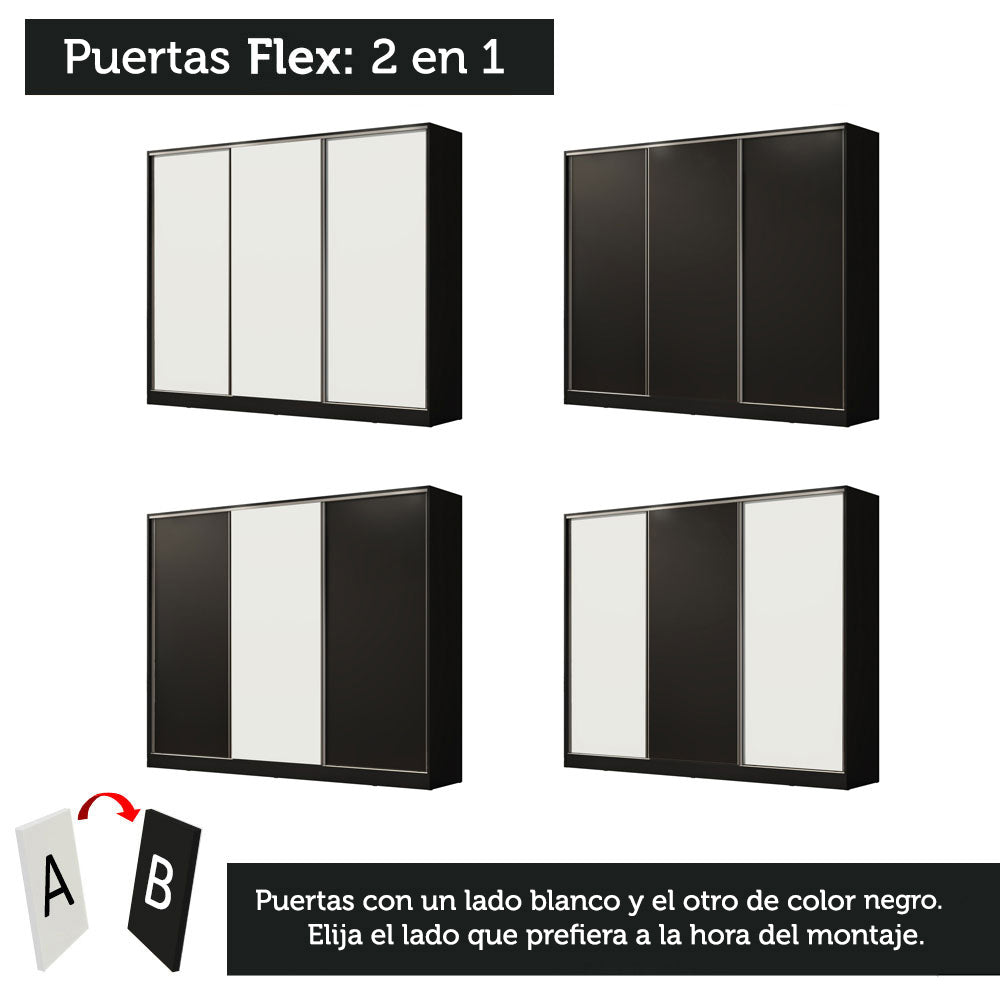 Placard Matrimonial 100% MDF Royale 3 Puertas Corredizas Negro