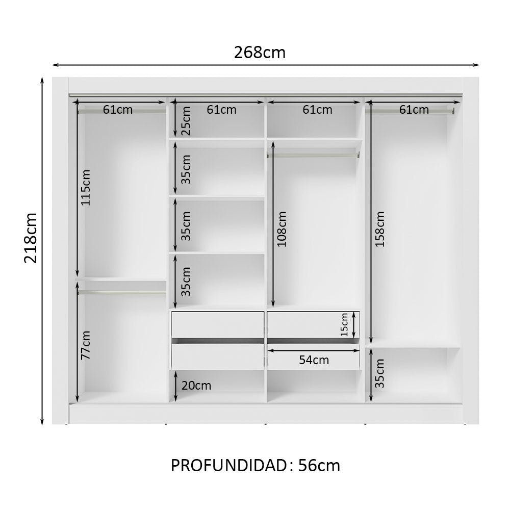 Ropero Placard Madesa Montana 4 Puertas con Espejo Blanco
